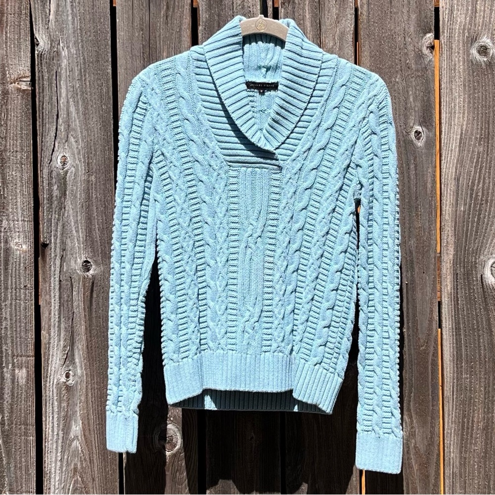 Jeanne Pierre blue cable knit sweater size small